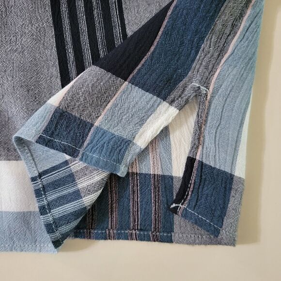 Loft Blue Plaid Rayon Sleeveless Ruffle Blouse - Picture 11 of 16